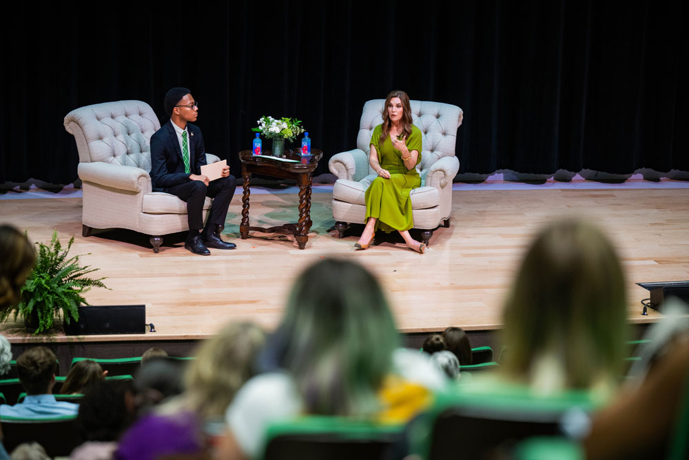 Dustee Jenkins being interviewed by a member of the Student Government Association.