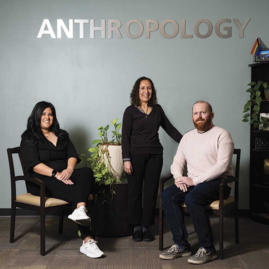 Jenn Castillo and Mariela Nuñez-Janes with Zachary Prater, a master's student in applied anthropology and volunteer