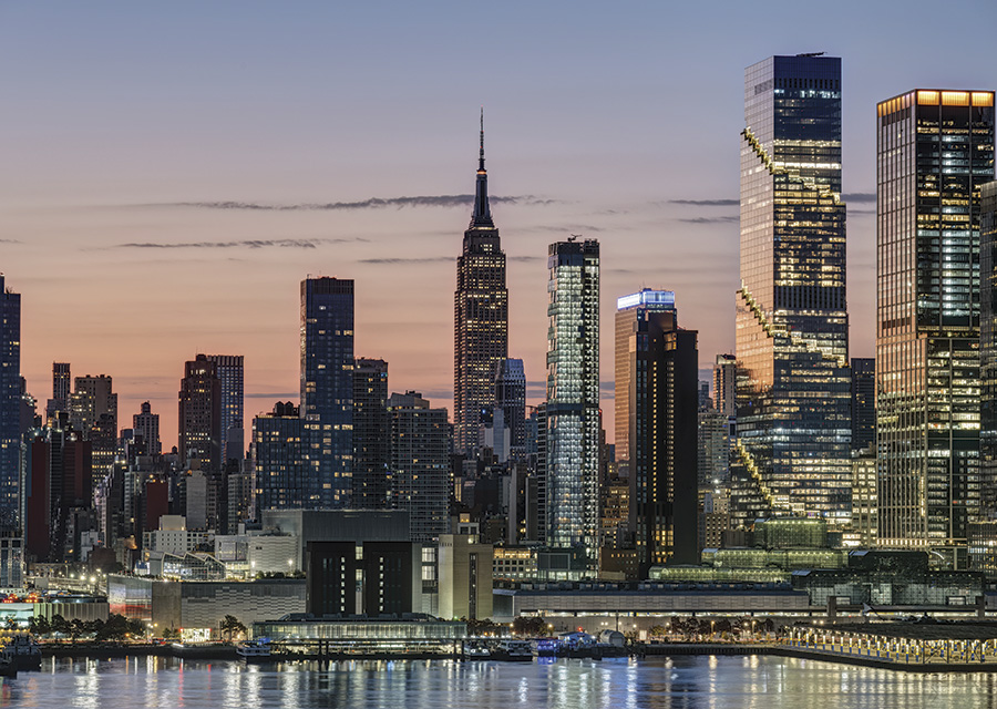 New York City skyline at sunset