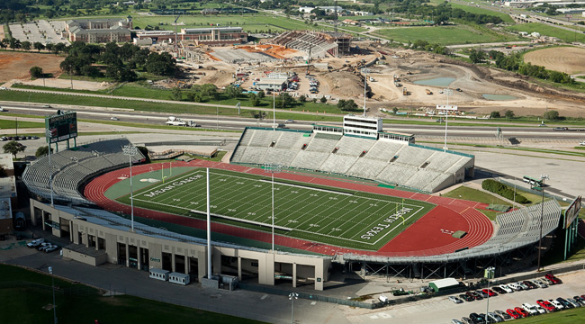 Fouts Field today, with the new stadium under construction in background. (Photo by Jonny Carroll)