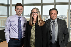 From left to right, Justin Dmytriw, a student in the Professional Selling Program, Dr. Jeffrey Lewin and Joy Houser. (Photo by Michael Clements)