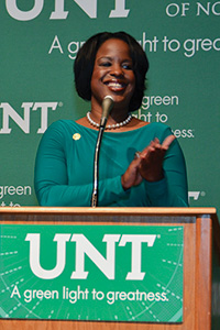 Roslyn M. Brock spoke this spring at the UNT Coliseum as part of UNT's Distinguished Lecture Series. (Photo by William Willis)