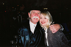 Long after graduation, Steve Fromholz (left) and Patti Lohman Brooks ('67) (right) frequently met up after Fromholz's gigs in Dallas. (Photo courtesy of Patti Lohman Brooks.) 