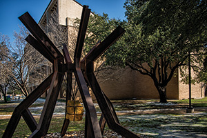 Barret DeBusk ('82): Caged and Confused, 1976, I-beams, rebar, stone (Photo by Ahna Hubnik)