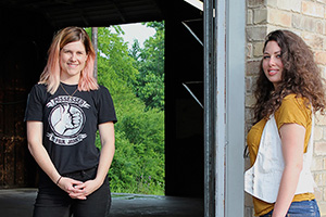 From left to right, Abigail Sherrill ('15 M.F.A.) and Rachel Fischer ('08, '15 M.F.A.)