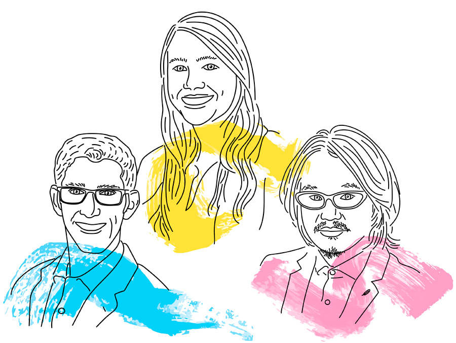 Expert Take artwork with line drawings of experts