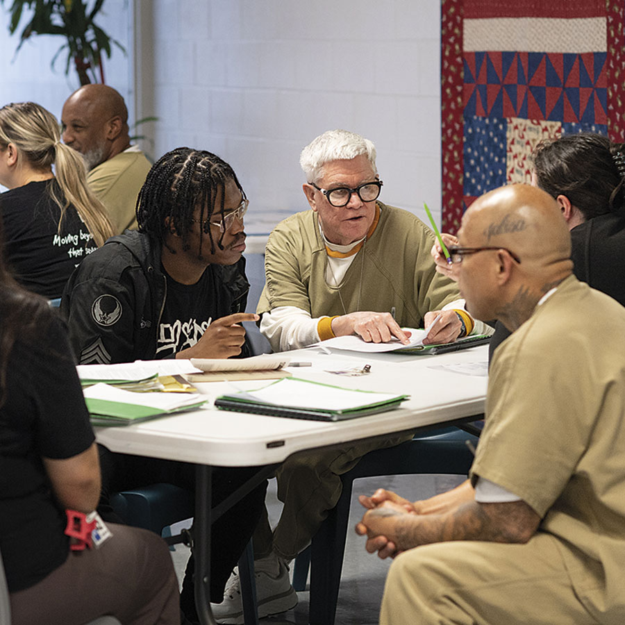 Inside and outside students work together on presentation night.