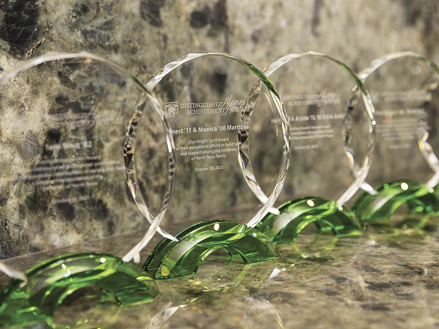 UNT Alumni Awards trophies