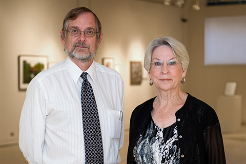 Alan Lee Birkelbach ('78) and Jan Seale ('69 M.A.) (Photo by Gary Payne)