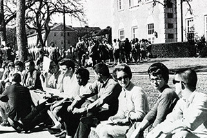 Students wait to register for classes in 1961-62.