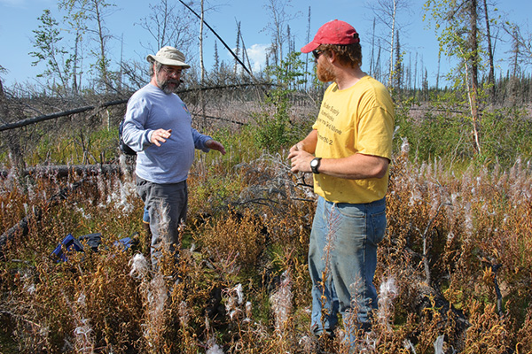 At left, Ricardo Rozzi, professor of philosophy and co-director of UNT's Sub-Antarctic Biocultural Research and Conservation program, with Jamie Hollingsworth, manager of the University of Alaska Fairbanks' Bonanza Creek Long-Term Ecological Research site. (Photo by Jaime Jiménez)